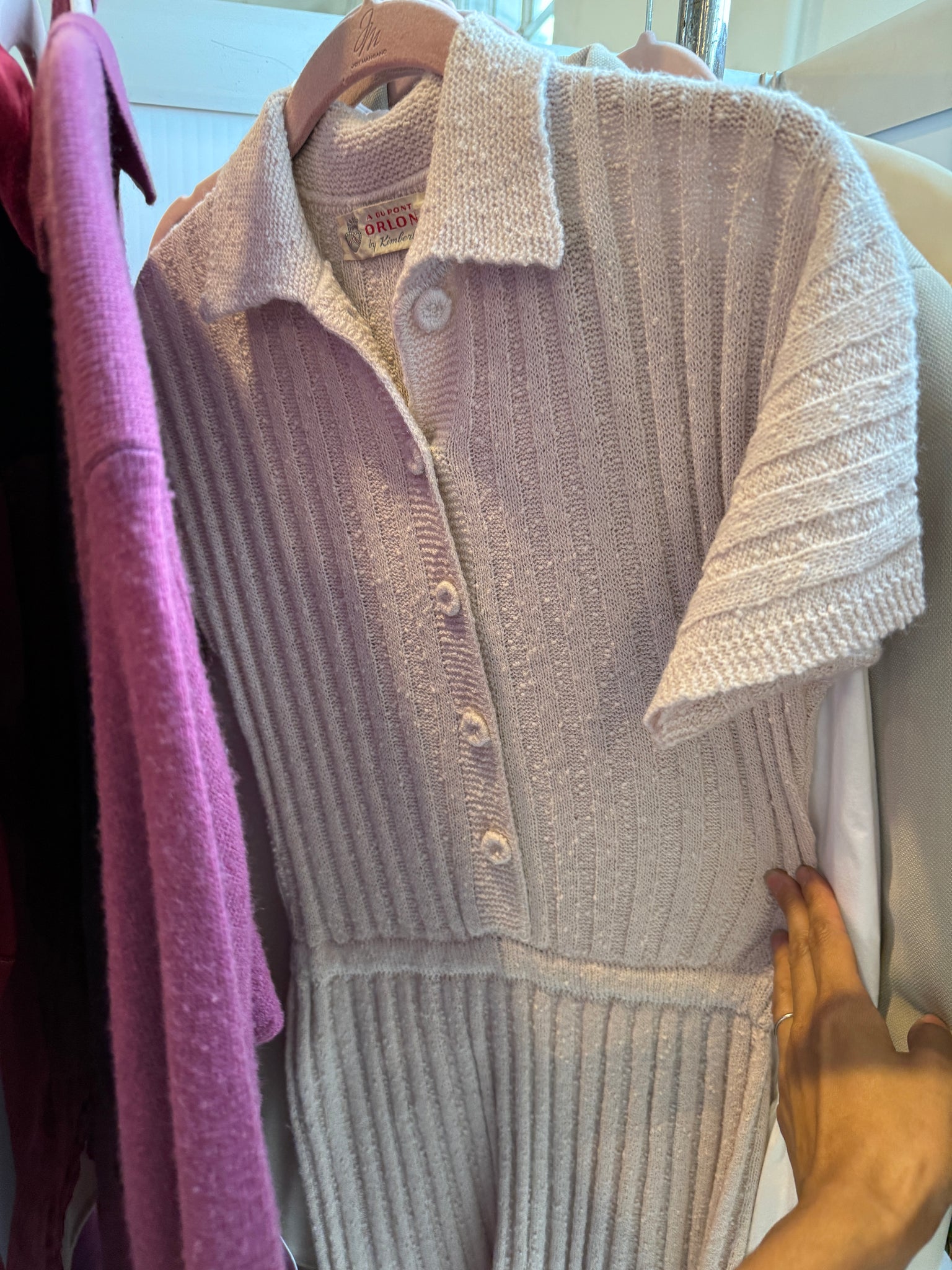 1960s Lilac Ribbed Knit Midi Dress