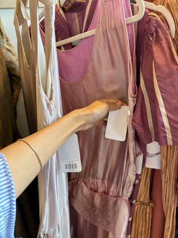 1920s Iridescent Pink Silk Drop Waist Dress