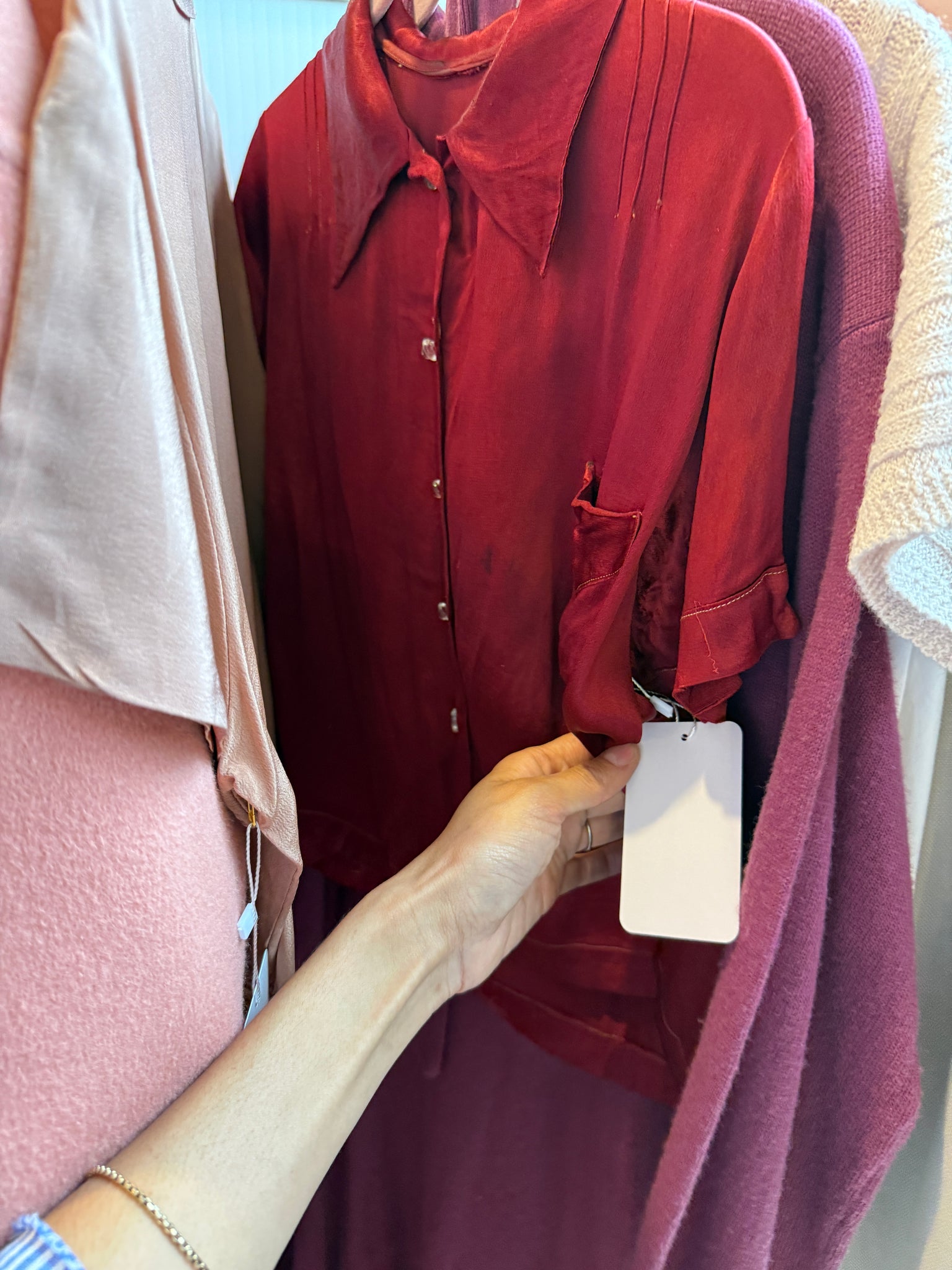 1930s Raspberry Liquid Satin Blouse