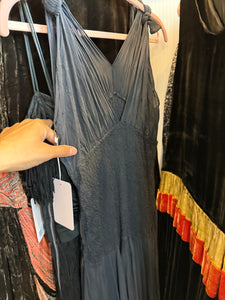 1930s Charcoal Chiffon Smock Bias Dress