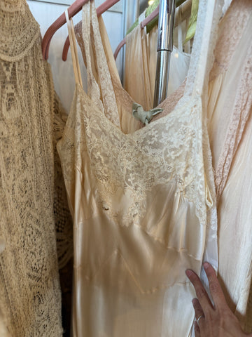 1940s Beige Silk Charmeuse Slip Dress