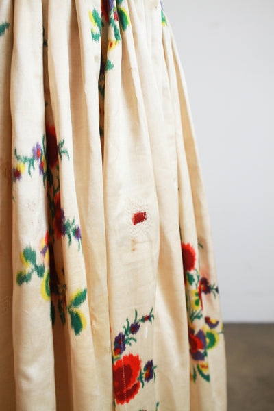 Antique Beige Floral Print Silk Full Skirt