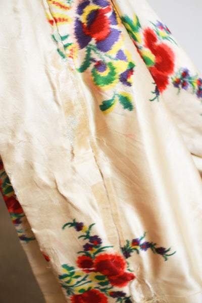 Antique Beige Floral Print Silk Full Skirt