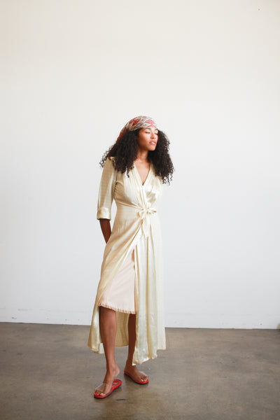 1940s Beige Cotton Wrapping Gown