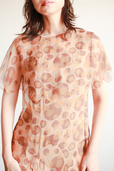 1920s Swirl Print Silk Chiffon Bias Dress