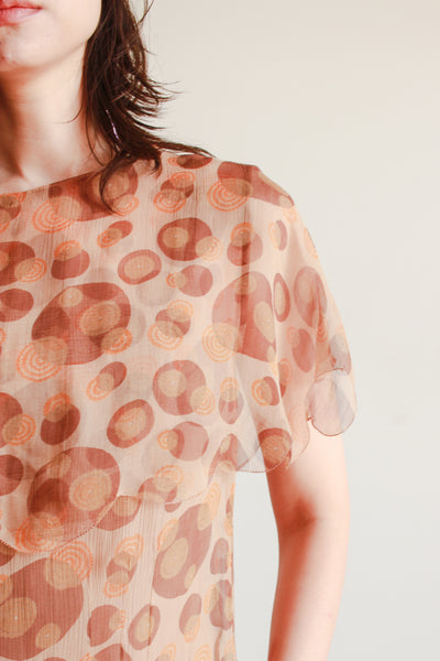 1920s Swirl Print Silk Chiffon Bias Dress