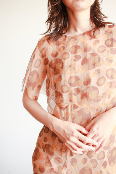 1920s Swirl Print Silk Chiffon Bias Dress