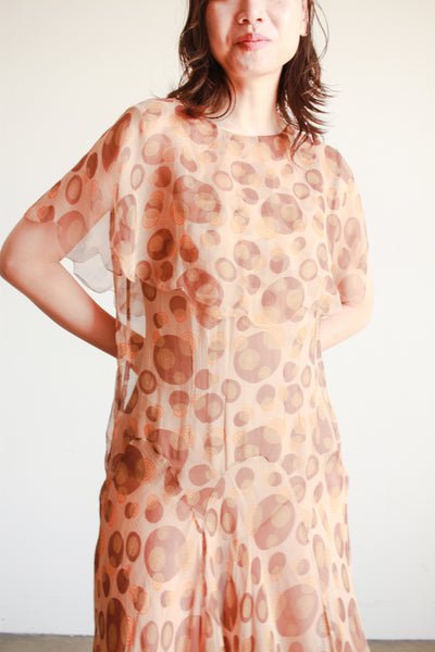 1920s Swirl Print Silk Chiffon Bias Dress