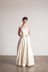 1950s Pearl White Satin Bow Dress