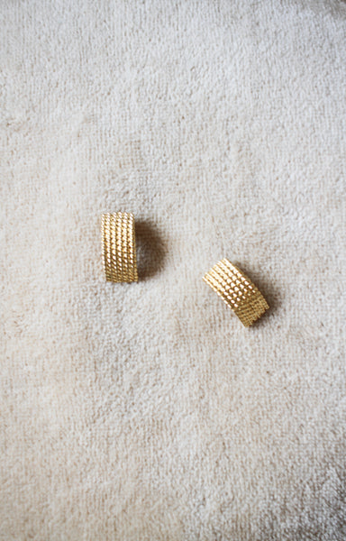 1980s Gold Plated Textured Tab Earrings