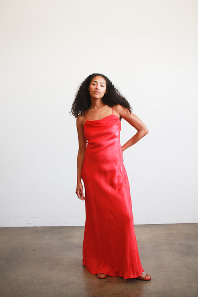 1990s Cherry Red Bias Dress