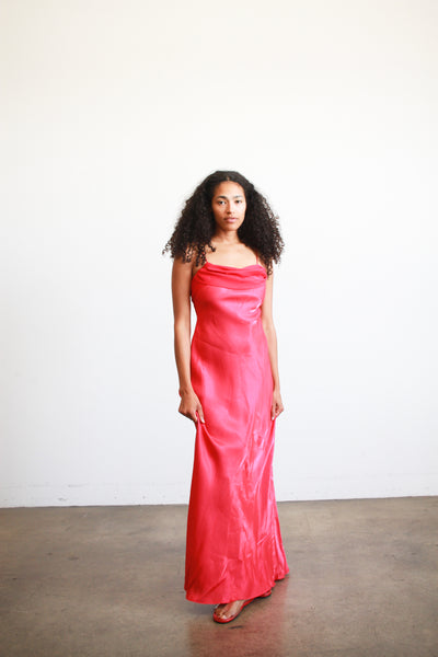 1990s Cherry Red Bias Dress