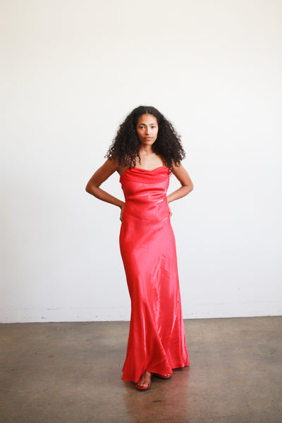 1990s Cherry Red Bias Dress