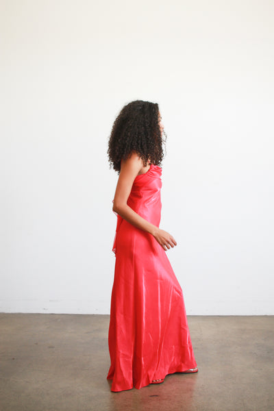 1990s Cherry Red Bias Dress