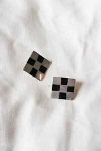 1980s Sterling Silver Checkered Square Earrings