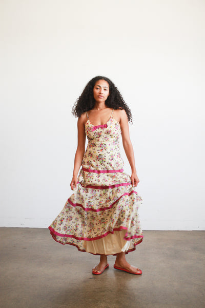 1930s Floral Chiffon Print Dress Bolero Set