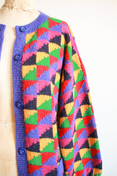 1980s Multicolored Geometric Knit Cardigan