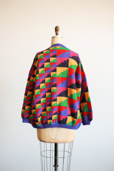 1980s Multicolored Geometric Knit Cardigan
