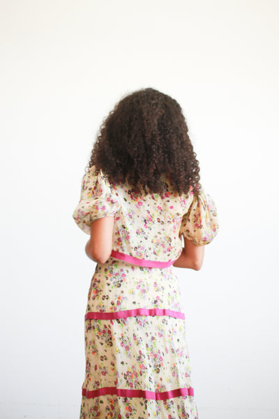 1930s Floral Chiffon Print Dress Bolero Set