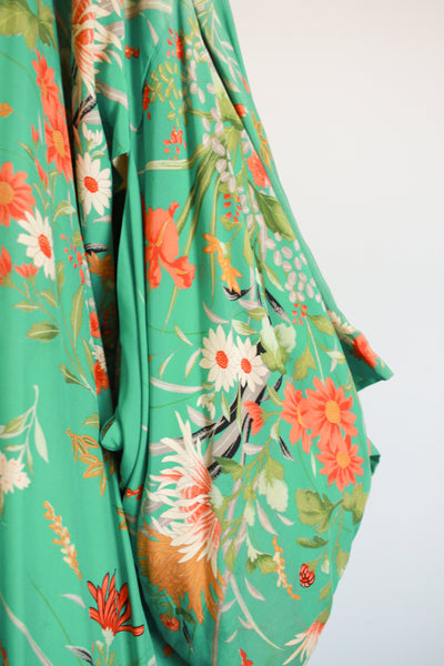 1950s Seagreen Silk Floral Kimono