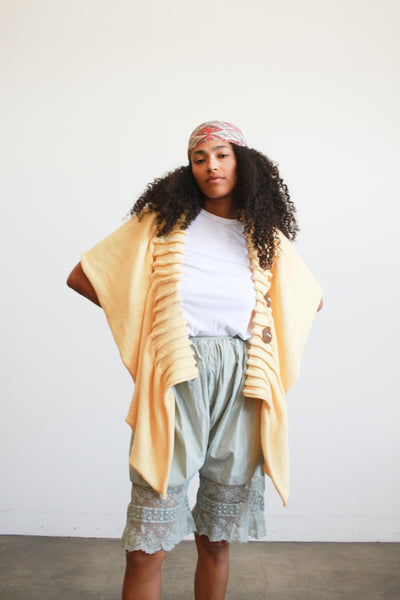 1990s Butter Yellow Handknit Shawl Jacket