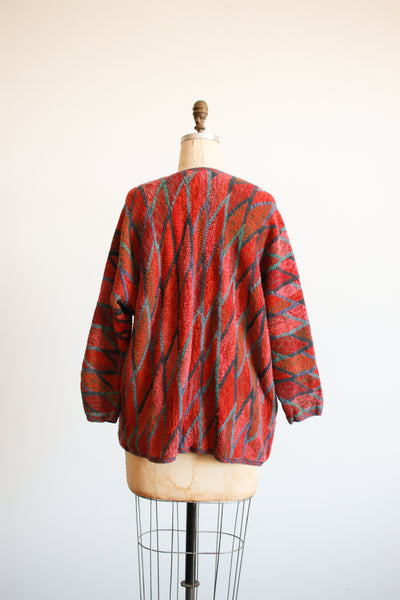 1990s Red Knit Peruvian Cardigan