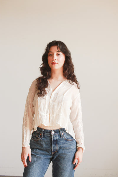 Edwardian Ivory Cotton Voile Embroidered Blouse