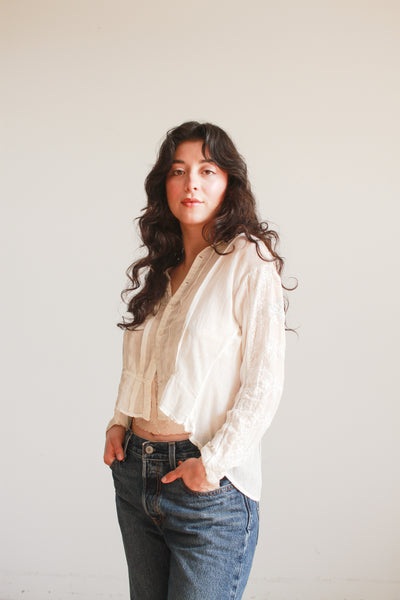 Edwardian Ivory Cotton Voile Embroidered Blouse