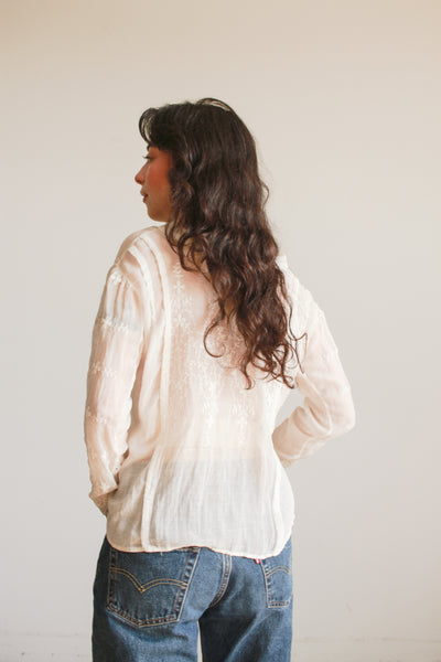 Edwardian Ivory Cotton Voile Embroidered Blouse