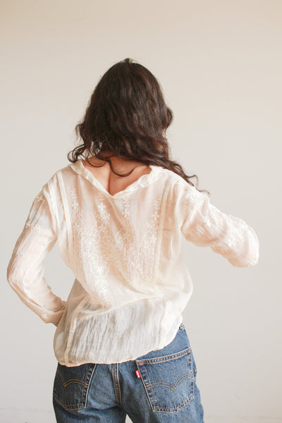 Edwardian Ivory Cotton Voile Embroidered Blouse