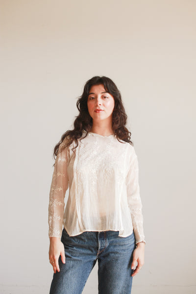 Edwardian Ivory Cotton Voile Embroidered Blouse