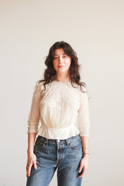 Edwardian Beige Cotton Embossed Blouse
