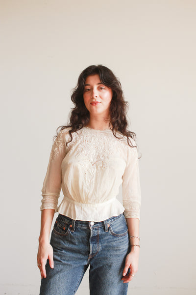 Edwardian Beige Cotton Embossed Blouse
