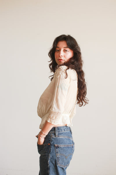 Edwardian Beige Cotton Embossed Blouse