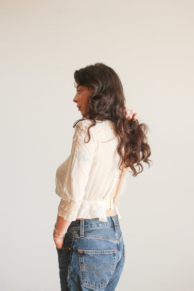 Edwardian Beige Cotton Embossed Blouse