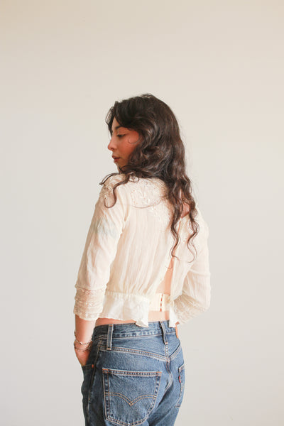 Edwardian Beige Cotton Embossed Blouse