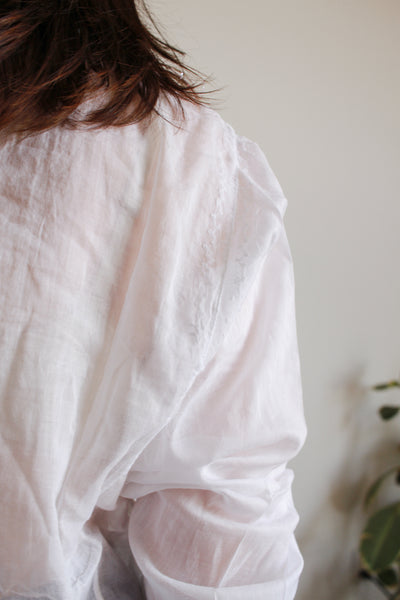 1970s Deadstock White Cotton Embroidered Blouse