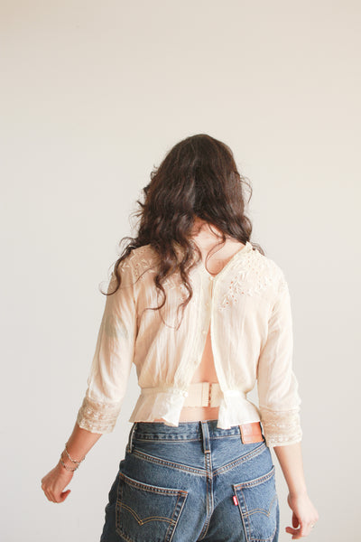 Edwardian Beige Cotton Embossed Blouse
