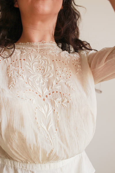Edwardian Beige Cotton Embossed Blouse