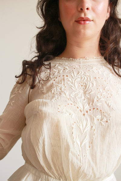 Edwardian Beige Cotton Embossed Blouse