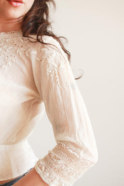 Edwardian Beige Cotton Embossed Blouse