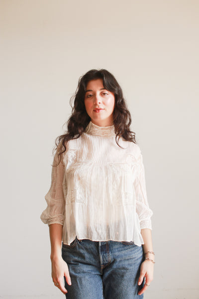 Edwardian White Cotton Voile Lace Inset Blouse