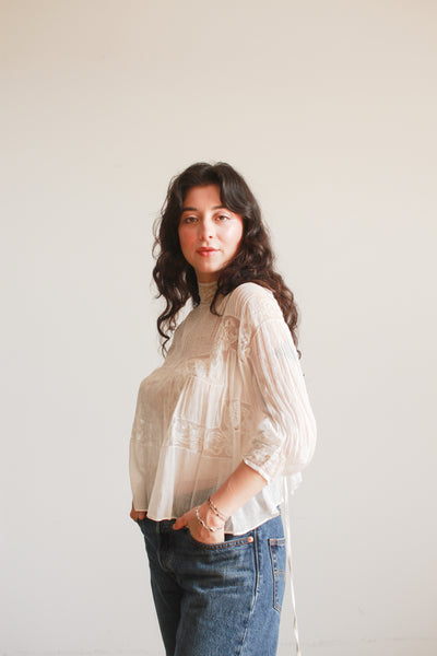 Edwardian White Cotton Voile Lace Inset Blouse