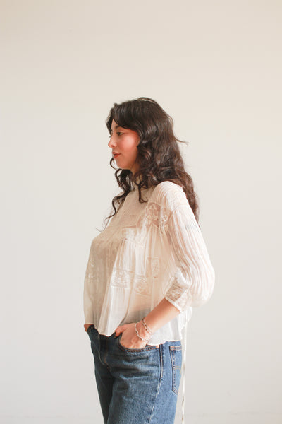 Edwardian White Cotton Voile Lace Inset Blouse