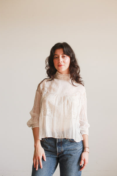 Edwardian White Cotton Voile Lace Inset Blouse