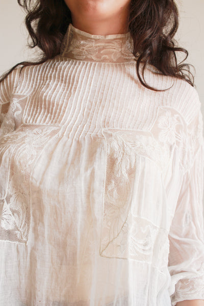 Edwardian White Cotton Voile Lace Inset Blouse