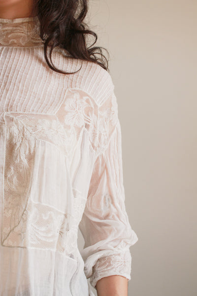 Edwardian White Cotton Voile Lace Inset Blouse