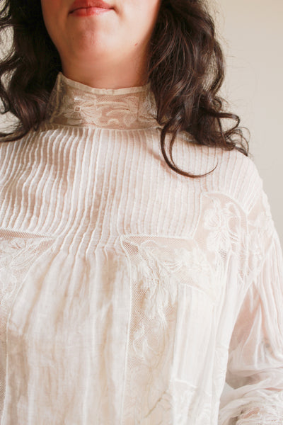 Edwardian White Cotton Voile Lace Inset Blouse