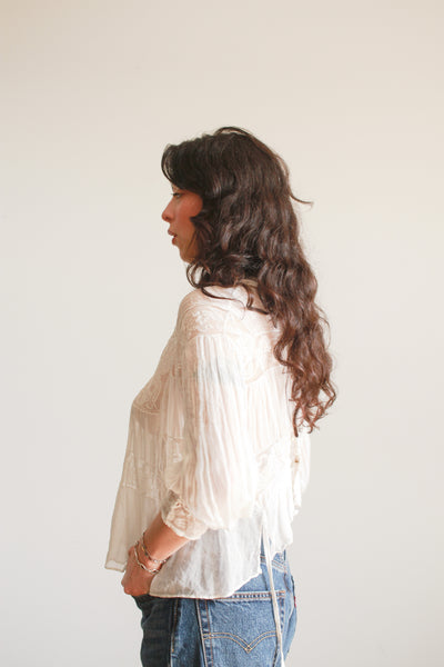 Edwardian White Cotton Voile Lace Inset Blouse