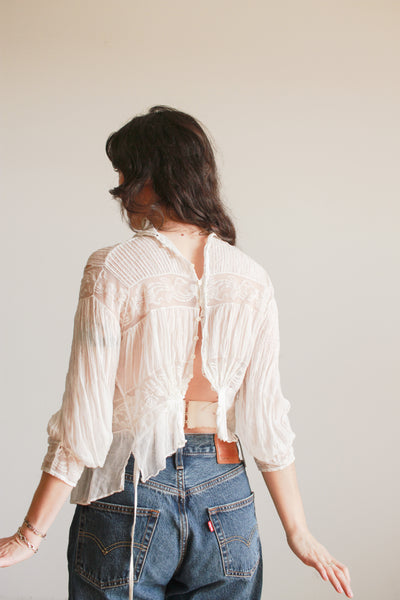 Edwardian White Cotton Voile Lace Inset Blouse
